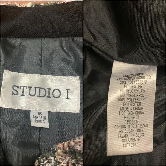 Studio 1 Vintage Women's Sz 16 Blazer Black/Pink Y2K Textured Lined Open Front - Picture 7 of 9